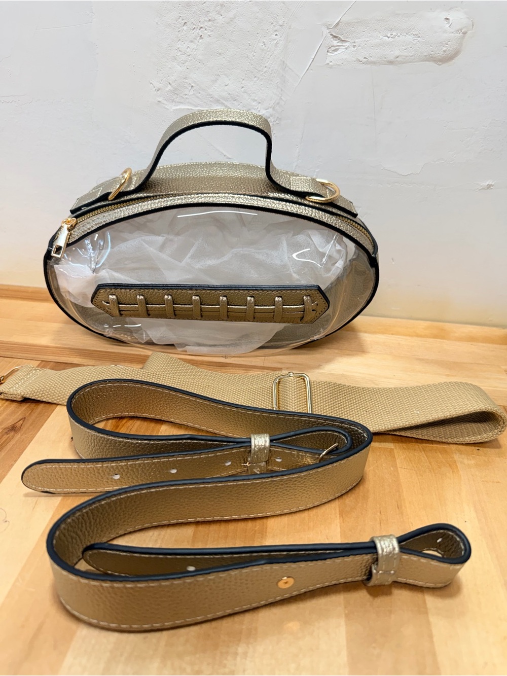 Clear Oval Crossbody Bag with Gold Trim